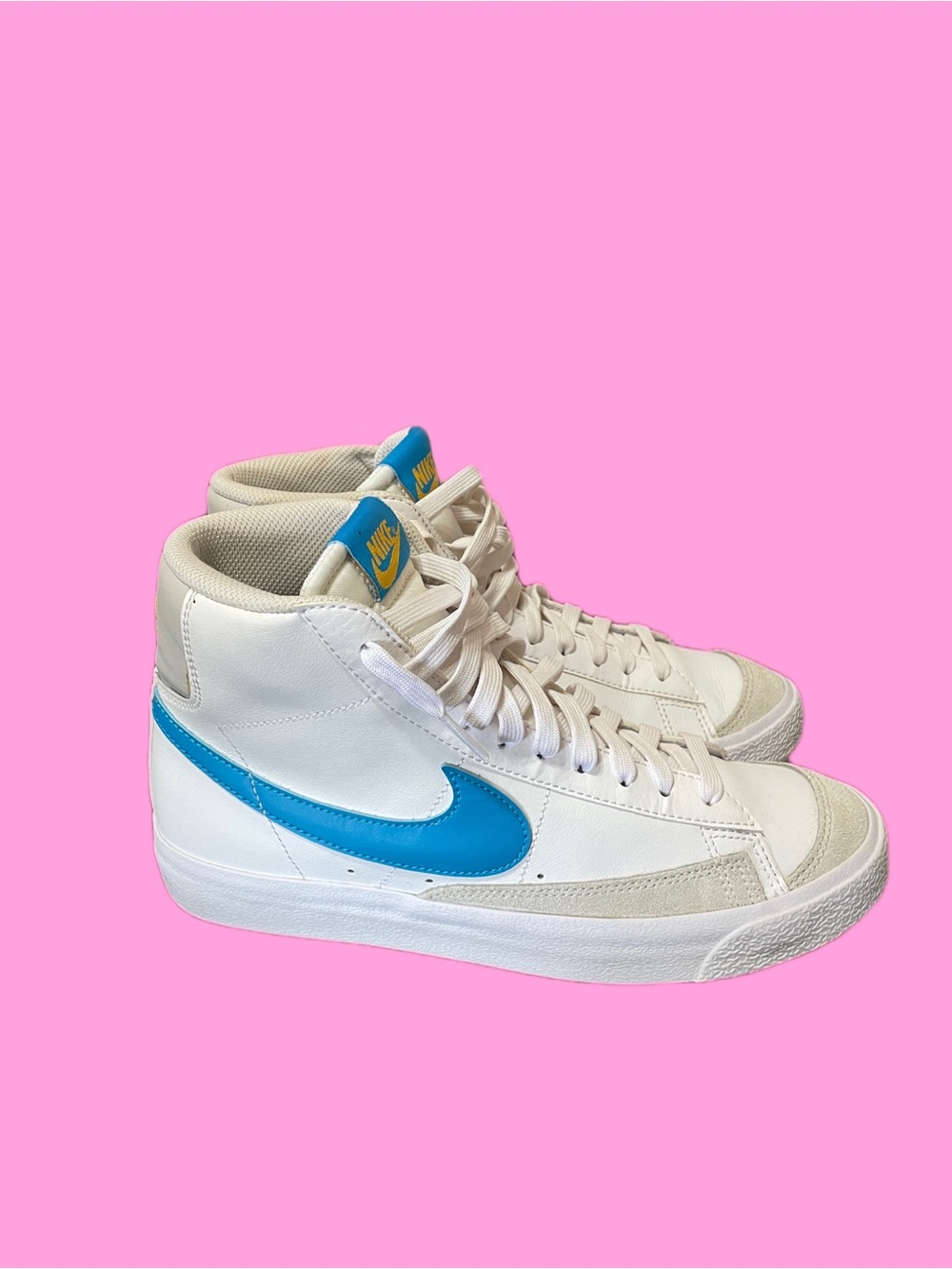 Nike Blazer Mid '77 Vintage Sneakers, White with Aquarius Blue Swoosh, Unisex